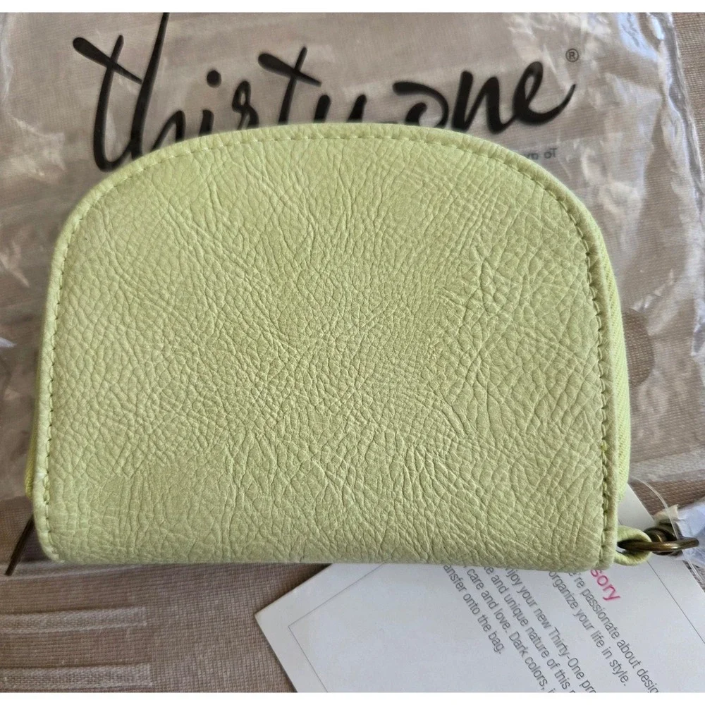 Thirty-One Retired Half-Moon Card Wallet Lemongrass Distressed Pebble NEW